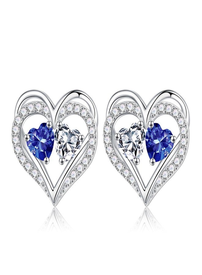 MOOSEA Moissanite Birthstone Stud Earrings for Women - Heart Cut Created Tanzanite 14K White Gold Plated December Birthstone 925 Sterling Silver Moissanite Earrings Birthday Mens Gifts for Christmas - Image 1